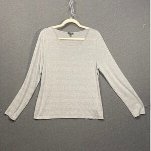 Talbots Womens Gray Silver Metallic Striped‎ Long Sleeve Scoop Neck Top Large